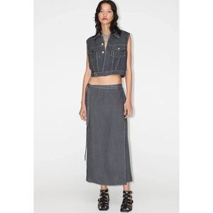 Dark Gray Zara Linen Tie-Waist Maxi Wrap Skirt (NWT)